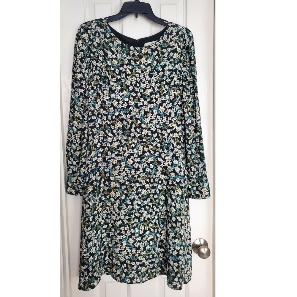 LOFT Black Floral Puff Sleeve Fit & Flare Mini Dress Long Sleeve Fall Casual 8
